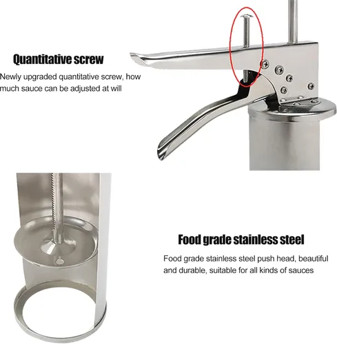 Miniatura 3 de Pistola de salsa de hamburguesa de acero inoxidable, dispensador de crema agria, dispensador de aderezo para ensaladas con botellas dispensadoras
