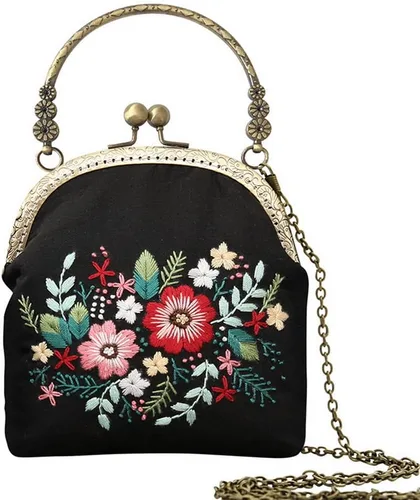 Miniatura 9 de Gogobear Fácil bordado DIY bolsos monedero monedero bolso rosa flores hecho a mano bordado bolso cruzado Flores rosas