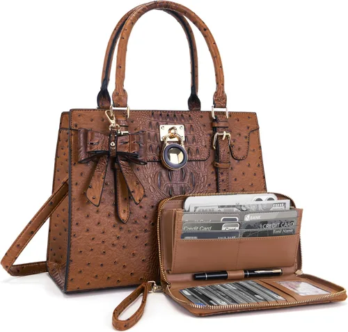Miniatura 19 de Qiyuer - Bolsos y carteras para mujer, juego de damas con asa superior, bolso de hombro, bolso de trabajo con cartera de embrague a juego, 2 piezas