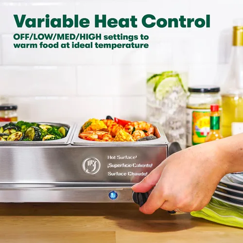 Miniatura 7 de BELLA Servidor de buffet eléctrico triple de 4.5 cuartos de galón, bandeja de calentamiento de alimentos y olla de cocción lenta, estación