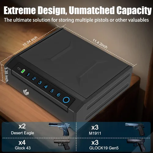 Miniatura 4 de Caja fuerte para pistolas, caja de seguridad biométrica para pistola, caja de bloqueo de pistola con huellas dactilares para automóvil, mesita