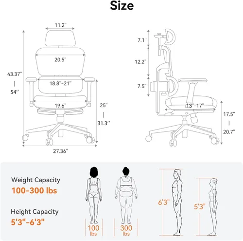 Miniatura 3 de Newtral Silla de oficina ergonómica, silla de escritorio de oficina en casa, silla de oficina grande y alta, soporte lumbar de seguimiento Negro