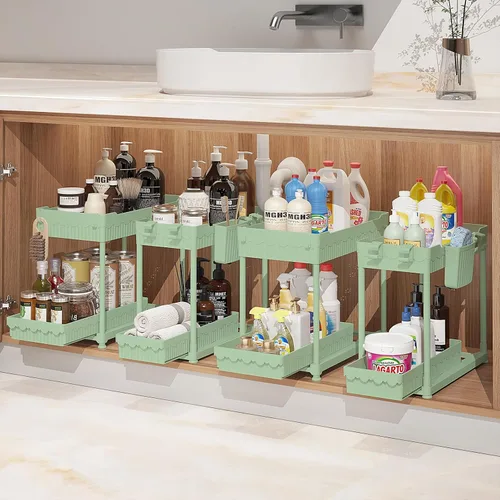 Miniatura 11 de Sevenblue Paquete de 4 organizadores para debajo del fregadero, organizadores de baño y almacenamiento, organizador de armario extraíble multiuso