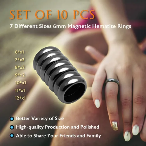 Miniatura 54 de Morchic - Anillos unisex de piedras de hematita, para equilibrar ansiedad, chakra raíz, (paquete de tamaños mixtos)