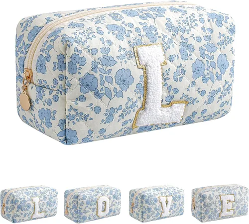 Miniatura 32 de Bolsa de maquillaje alfabética JOVAKIT, bolsa de cosméticos para mujeres, regalos de Navidad para niñas de 6 a 18 años, neceser de viaje con flores