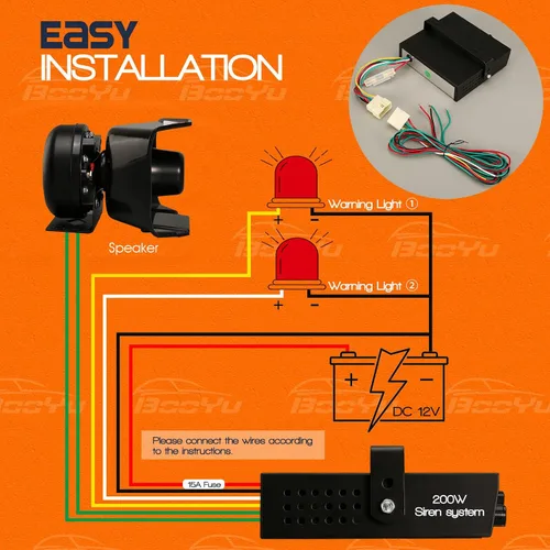 Miniatura 6 de Sistema PA de sirena de emergencia de advertencia policial de 12 V, 200 W, 9 tonos [altavoz de diseño de 180°] [125-135 dB] [micrófono de mano]