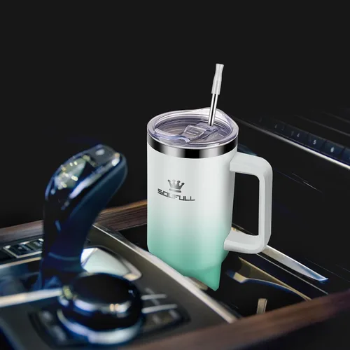Miniatura 8 de Vaso de 40 onzas con asa y tapa con popote, taza de café de viaje 100% a prueba de fugas, taza aislada de acero inoxidable para bebidas frías