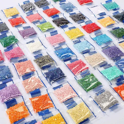 Miniatura 6 de 60000 piezas de cuentas de diamantes de imitación de 60 colores para pintura con diamantes, cuentas redondas de resina de fondo plano, diamantes