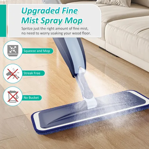 Miniatura 3 de Mopa con aerosol para limpieza de suelos, mopa de microfibra para pisos de madera TRAV-ROUND con 3 almohadillas lavables reutilizables, apta