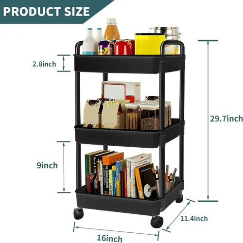 Miniatura 2 de EZ COZY Carrito rodante de 3 niveles, organizador de pañales de plástico con ruedas, carrito con ruedas para pañales, guardería de bebé, cocina