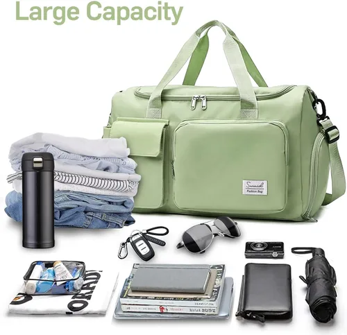 Miniatura 4 de Suruid Bolsa de gimnasio deportiva con compartimento para zapatos, bolsa de viaje con bolsillo separado seco y húmedo para hombres y mujeres, bolsa
