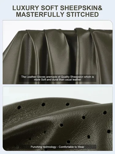 Miniatura 7 de GSG Guantes de cuero genuino para hombre de piel de oveja negros para conducir en bicicleta con pantalla táctil, guantes de motocicleta sin forro