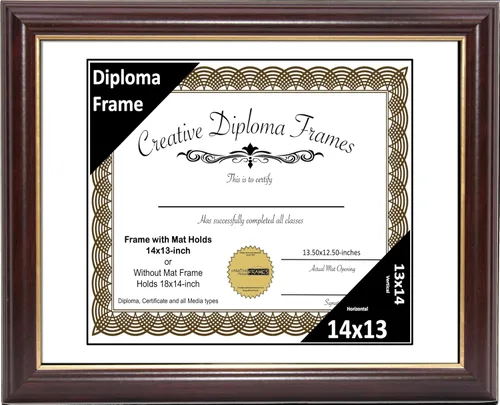 Miniatura 55 de Creative Picture Frames Marco para Diploma de Caoba con Borde Dorado de 12x16 pulgadas con Vidrio y Paspartú Negro y Colgadores de Pared Instalados
