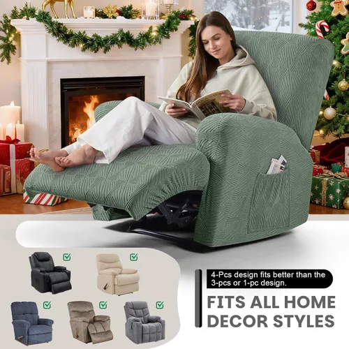 Miniatura 5 de VANSOFY Fundas para sillas reclinables, 4 piezas, elásticas, de tela jacquard, suave funda para silla reclinable, protector de muebles con parte