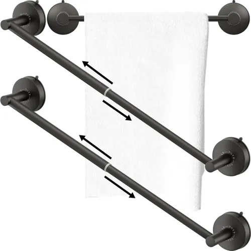 DGYB Toallero ajustable con ventosa para baño de 14 a 27 pulgadas, juego de 2 toalleros de acero inoxidable negro mate para puerta de ducha de