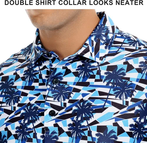 Miniatura 40 de DEOLAX Camisa de golf para hombre, con estampado de moda, atlética, de manga corta, clásica, casual, ajuste seco, suave, para hombres