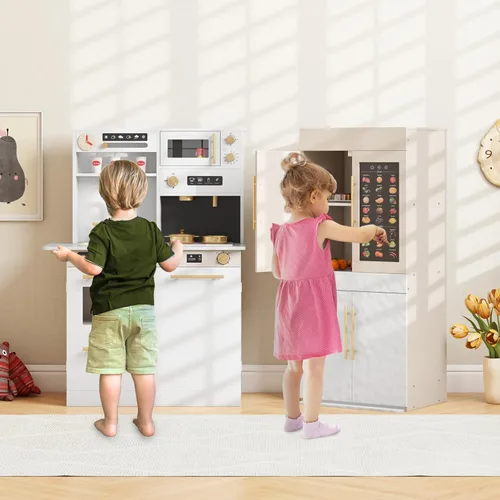 Miniatura 5 de INFANS Cocina de Juguete para Niños, Conjunto de Juego de Refrigerador Nevera de 2 Piezas Combinación con Tabla de Pared del Alfabeto Interactivo