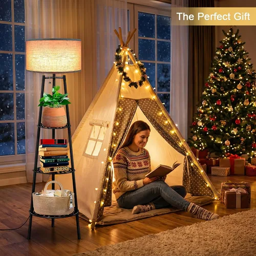 Miniatura 7 de ZQQLITE 2 lámparas de pie negras con estantes para sala de estar, lámpara de pie, lámpara alta, Amparas elegantes para sala con pantalla de lino