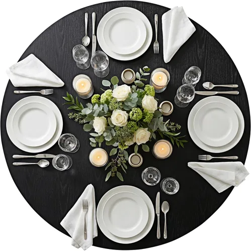 Miniatura 4 de NUTIKAS Mesa de comedor redonda de 42 pulgadas para 4, moderna mesa de cocina de grano de madera negra con patas cruzadas de metal, mesa de comedor