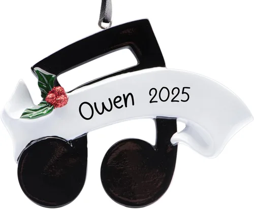 Miniatura 10 de Adorno navideño personalizado de instrumento musical de piano 2026 – Personalización gratuita Piano con clave de agudos con purpurina y cinta