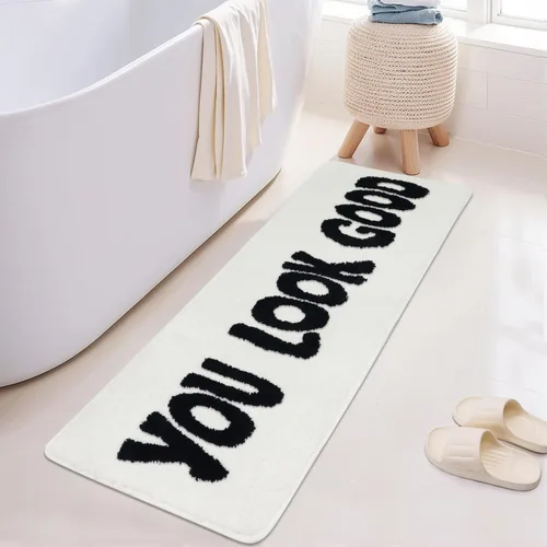 Miniatura 11 de Alfombra de baño con texto en inglés "You Look Good", alfombra larga para baño, divertida decoración de baño para bañera, dormitorio y ducha, 20 x