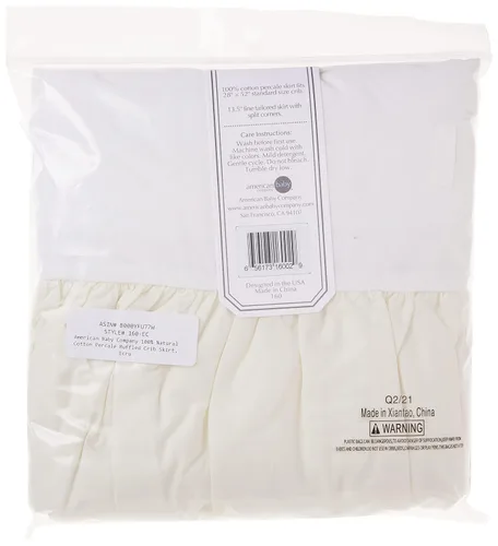 Miniatura 7 de American Baby Company Falda de cuna con volantes de percal 100% algodón natural, color crema, 52 pulgadas de largo x 28 pulgadas de ancho + 13.5