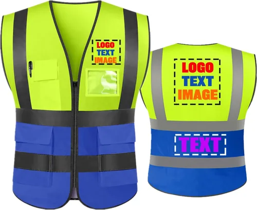 Miniatura 7 de Chaleco de seguridad reflectante de alta visibilidad personalizado, personaliza tu texto, ropa de trabajo protectora para exteriores Amarillo