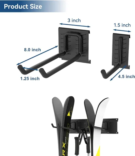 Miniatura 3 de WALMANN Sistema de organización de almacenamiento de garaje, estante de pared para esquí, 2 pares de soportes para esquís, cobertizo de casa