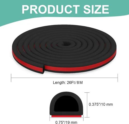 Miniatura 3 de Tira de sellado de puerta de 26 pies – Goma de espuma EPDM en forma de D con cinta para puerta del hogar, ventana, garaje, RV, camión, barco