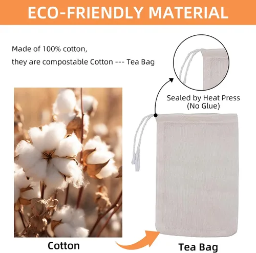 Miniatura 2 de TamBee Bolsa de té de malla de muselina con cordón de 3 x 4 pulgadas, bolsas de té reutilizables, bolsa de filtro de té para hojas sueltas, hierbas