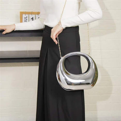 Miniatura 3 de Bolso metálico en forma de luna - Bolso metálico de luna, bolso de mano metálico Y2k, bolso de mano de luna con cadena de metal