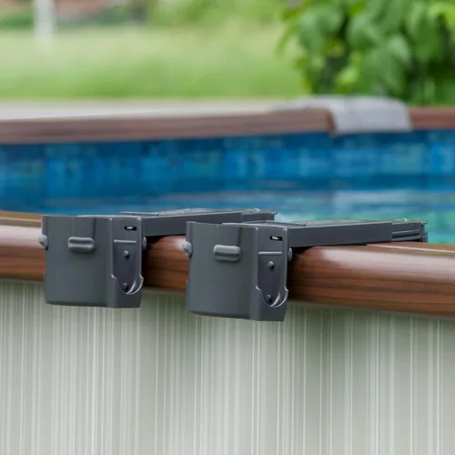 Miniatura 4 de Paquete de 2 portavasos junto a la piscina para piscinas cuadradas sobre el suelo, ajuste ajustable para bordes anchos, agarres de silicona Gris
