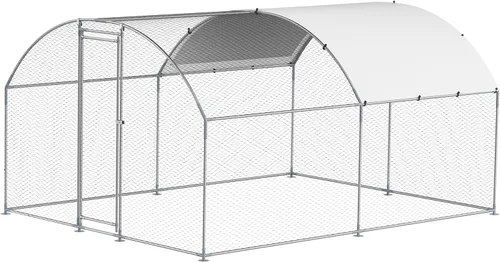 Miniatura 12 de VEVOR Gallinero de metal grande con paso, 13.1 x 9.8 x 6.5 pies para patio con cubierta impermeable, jaula grande para aves de corral