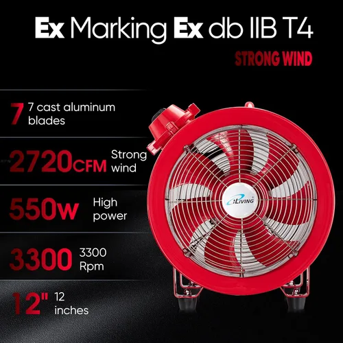 Miniatura 3 de iLiving - ILG8EF12EX - Soplador de alta velocidad a prueba de explosiones, extractor de humos, extractor portátil y ventilador ventilador