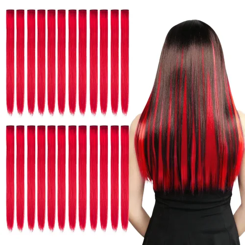 Miniatura 9 de Kyerivs 24 Extensiones de Cabello Azul de 20 Pulgadas con Pinza Arcoíris, Extensiones Sintéticas Lacias para Niñas, Accesorios de Cabello Coloridos