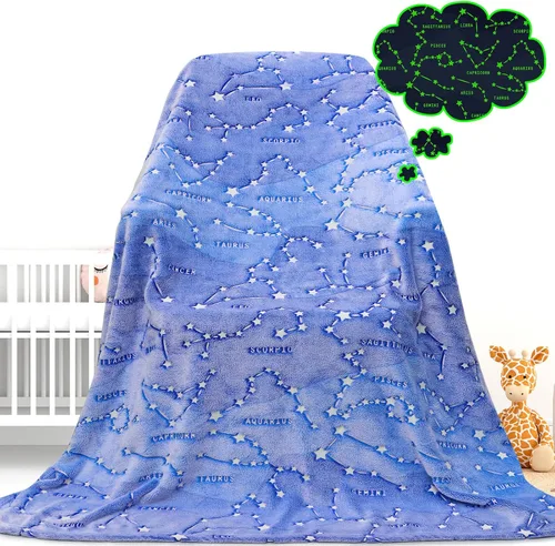 Miniatura 10 de Gdindff Bonita manta infantil que brilla en la oscuridad con diseño de dinosaurio para niños, de franela que brilla en la cama, sofá, sofá, manta