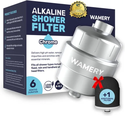 Wamery Filtro de cabezal de ducha para agua dura, filtro alcalino en línea multietapa, ayuda a reducir el cloro y los olores, ajuste universal de