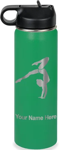 Miniatura 36 de LaserGram Botella de agua personalizada, soporte de mano de gimnasta, acero inoxidable de doble pared aislada al vacío con popote superior, regalo