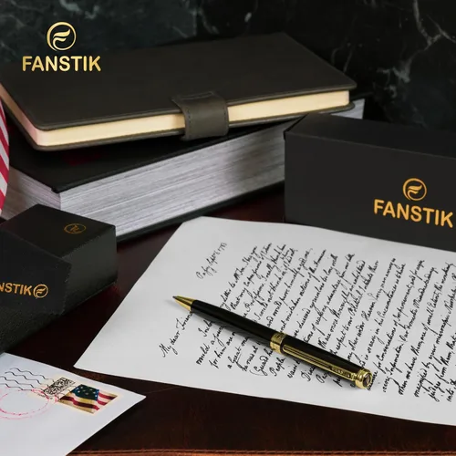 Miniatura 2 de FANSTIK Bolígrafo de lujo negro y dorado, juego de regalo elegante para mujeres, chapado en oro real de 24 quilates, juego de regalo profesional
