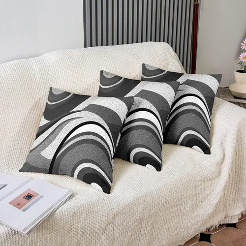 Miniatura 4 de Feelyou Juego de 4 fundas de almohada geométricas reversibles para exteriores de 16 x 16 pulgadas, diseño geométrico de rayas negras y grises, juego