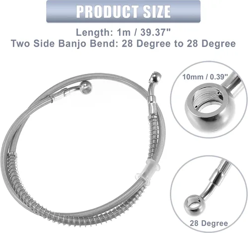 Miniatura 4 de Motoforti 39.37 pulgadas de longitud 0.394 in ID motocicleta línea de freno hidráulico tubo de manguera de aceite de acero inoxidable trenzado cable