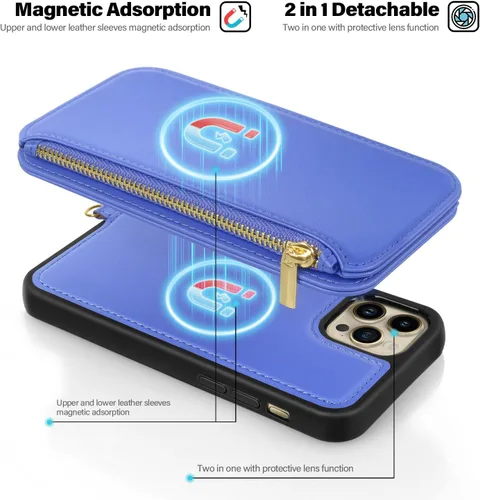 Miniatura 4 de Antsturdy Funda tipo cartera desmontable 2 en 1 para iPhone 14 Pro Max con MagSafe, bloqueo RFID, magnética, carga inalámbrica, funda de piel