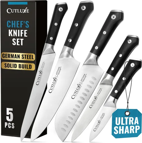 Miniatura 10 de Cutluxe Juego de cuchillos de chef, juego de 3 cuchillos de chef profesionales, acero alemán afilado, espiga completa, asas ergonómicas, serie