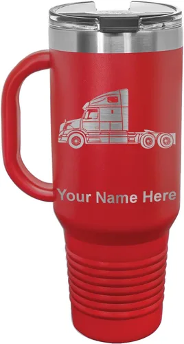 Miniatura 45 de LaserGram Taza de café aislada al vacío de 15 onzas, cabina de camión, grabado personalizado incluido (negro)