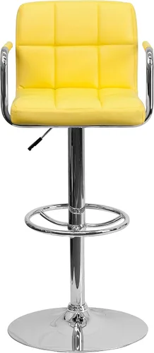 Miniatura 15 de Flash Furniture Taburete de bar de altura ajustable de vinilo acolchado gris contemporáneo con brazos y base cromada