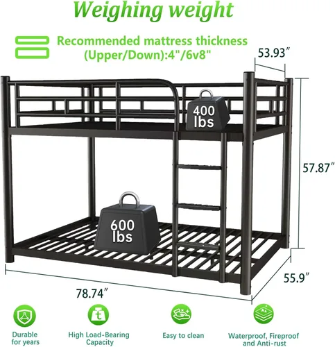 Miniatura 2 de erosoei Litera de metal, literas de tamaño matrimonial sobre tamaño matrimonial con escalera ancha extraíble y barandillas de longitud completa