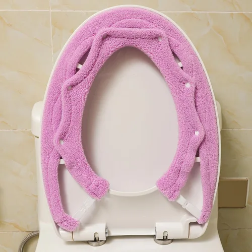 Miniatura 10 de Funda para asiento de inodoro, baño suave más grueso calentador con broches fijos elástico lavable tela de fibra fundas y almohadillas para asiento