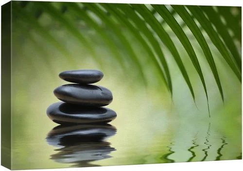 Wall26 - Arte de pared estampado en lienzo con diseño de rocas negras en un lago tropical verde sereno, naturaleza floral, fotografía, realismo,