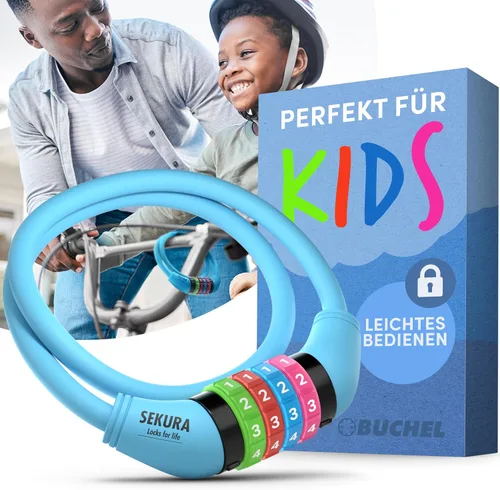 Miniatura 10 de Büchel Cable de bloqueo de bicicleta para niños, colorido y sin llave, asegura la bicicleta de tu hijo, accesorio de bicicleta fácil de usar