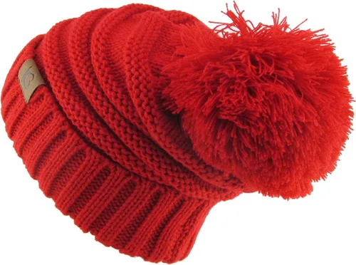 Miniatura 3 de KBETHOS Gorro de punto trenzado grueso de gran tamaño para mujer con pompón acanalado elástico